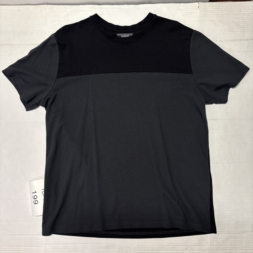 Alfani Stretch Men's Large L Black Gray Colorblock Short Sleeve Shirt